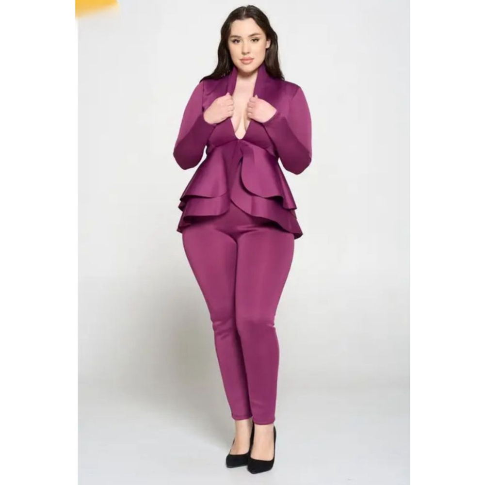 Plus Size Magenta Peplum Pant Set | Purple Two Piece Outfit | Curvy Statement L